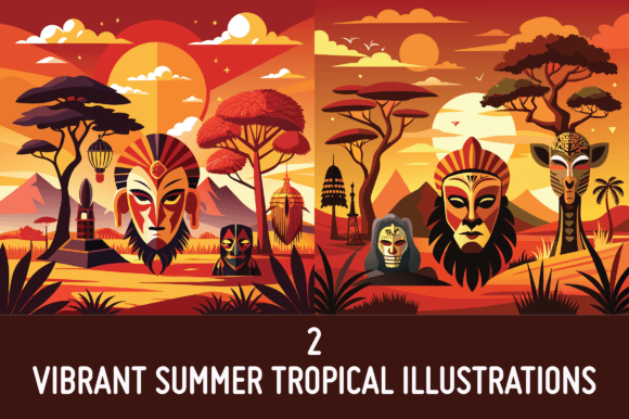 Download 2 African Savannah Summer Illustrations - Illustration Collection