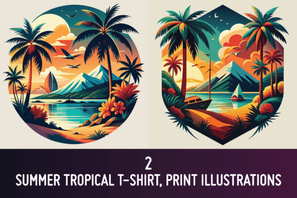 Download 2 SUMMER TROPICAL T-SHIRT ILLUSTRATIONS - Illustration Collection