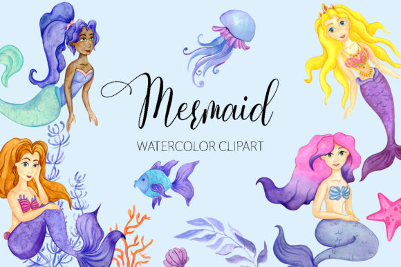 Download Mermaid Watercolor Clipart, Sea Set - Premium Bundle